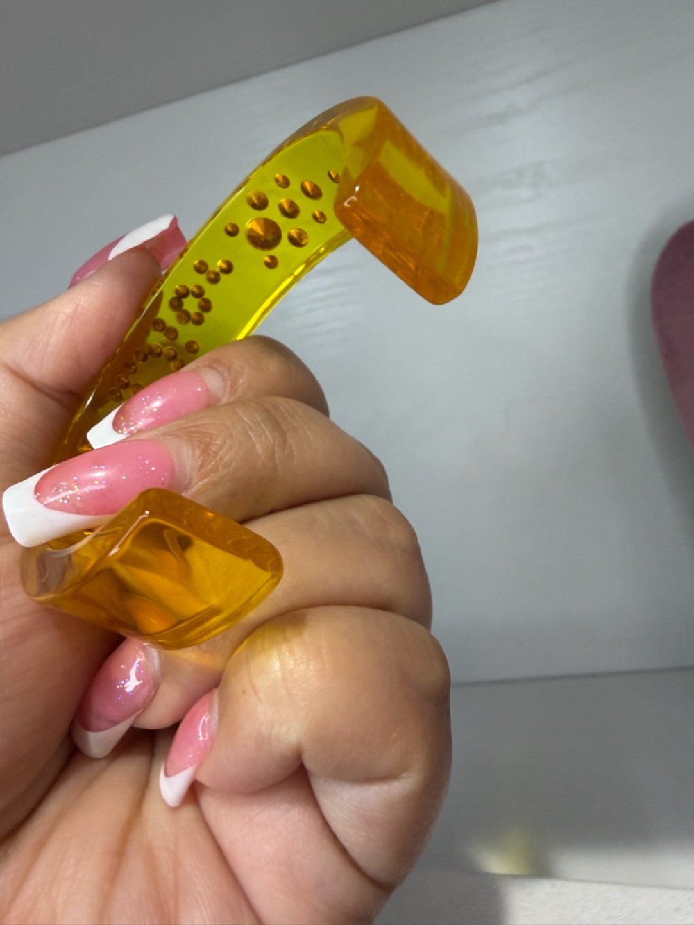 Dior Yellow Lucite Cuff with Pink Crystal Embellishments - Picture 7 of 7